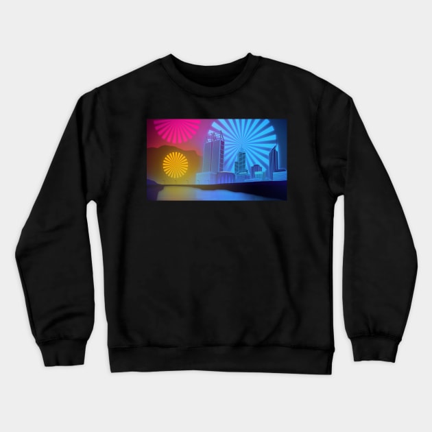 Perth Night Skyline With Fireworks Crewneck Sweatshirt by MOULE